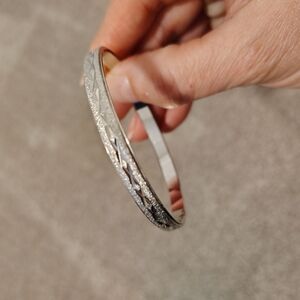 Trifari Size SMALL Silver Etched Bangle Bracelet
